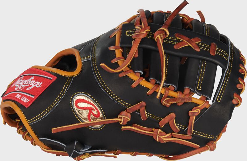 Thumb of a black Rawlings Gameday 57 Series Paul Goldschmidt Heart of the Hide 1st base mitt with a gold Oval-R loading=