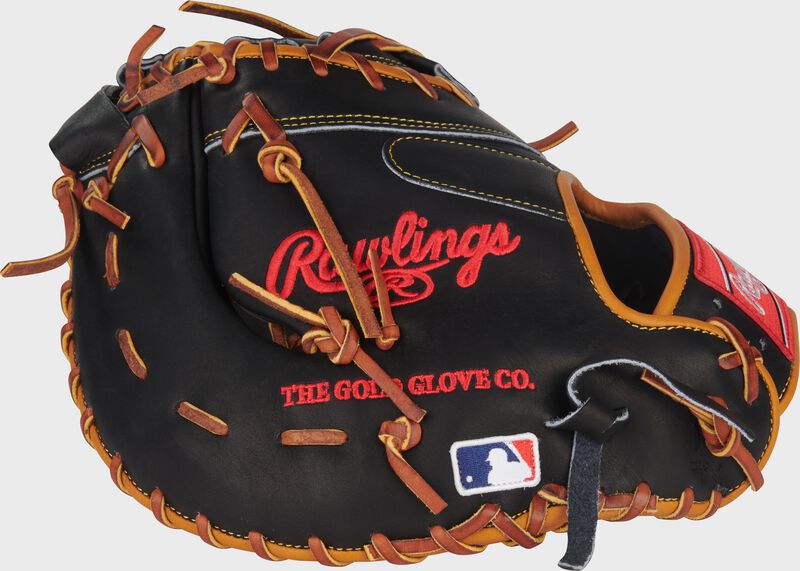 Back of a black Rawlings Gameday 57 Series Paul Goldschmidt Heart of the Hide 1st base mitt with the MLB logo on the pinky loading=