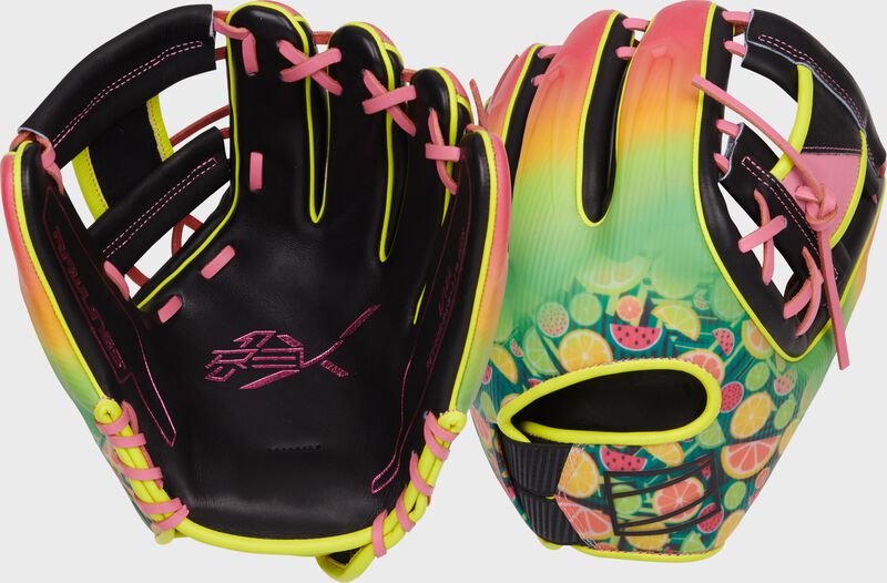 2 images showing the palm & back of a Rawlings 11.75" Summer Fresh infield glove loading=