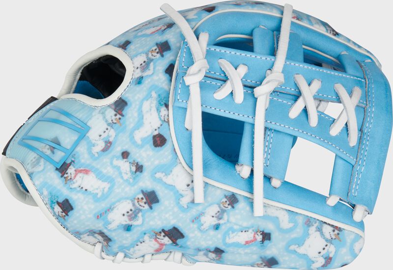 Thumb of a light blue Rawlings exclusive snowman REV1X infield glove with a split laced single post web - SKU: REV205-32CBW loading=