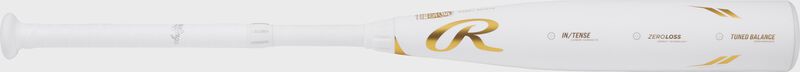 A white Rawlings Icon -10 USSSA baseball bat shown left to right - SKU: RUT4I10 loading=